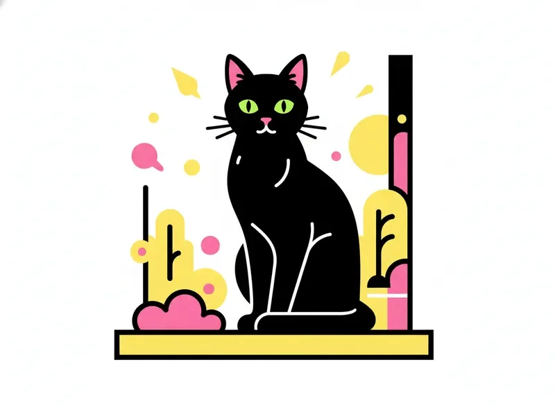 Elegant black cat on windowsill