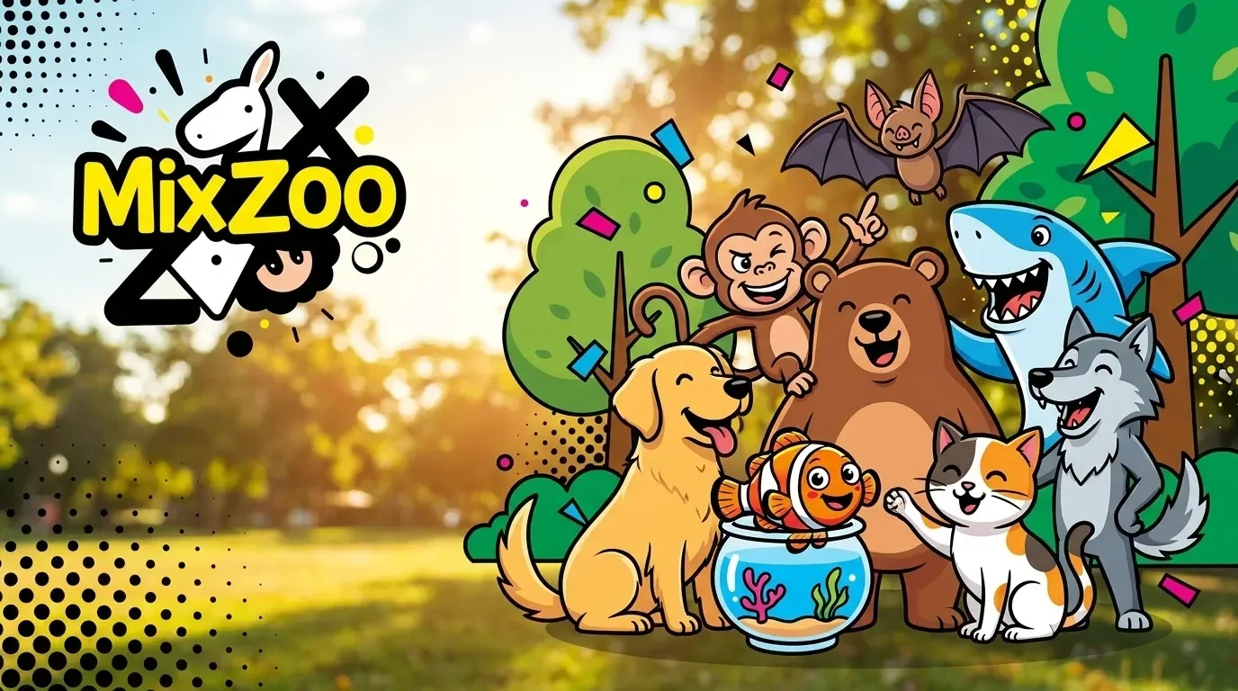 MixZoo's diverse animal cast in a playful outdoor setting