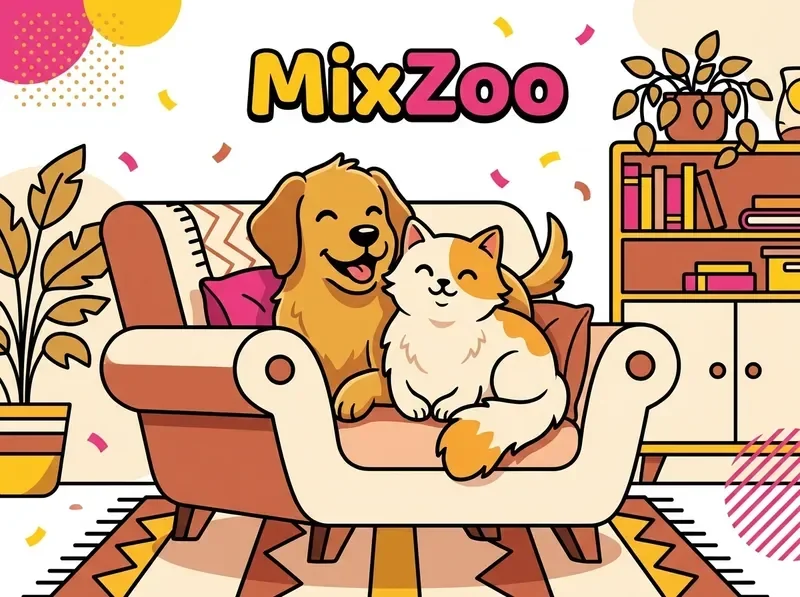 Friendly dog and cat companions representing MixZoo's domestic animal charm