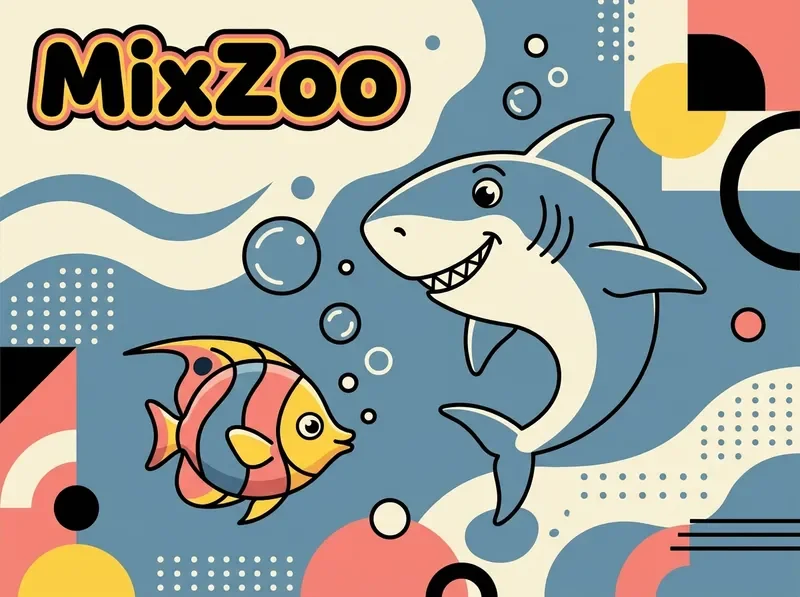 Playful shark and coral reef fish exploring underwater