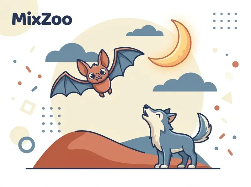 Bat and wolf representing MixZoo's night-time creatures